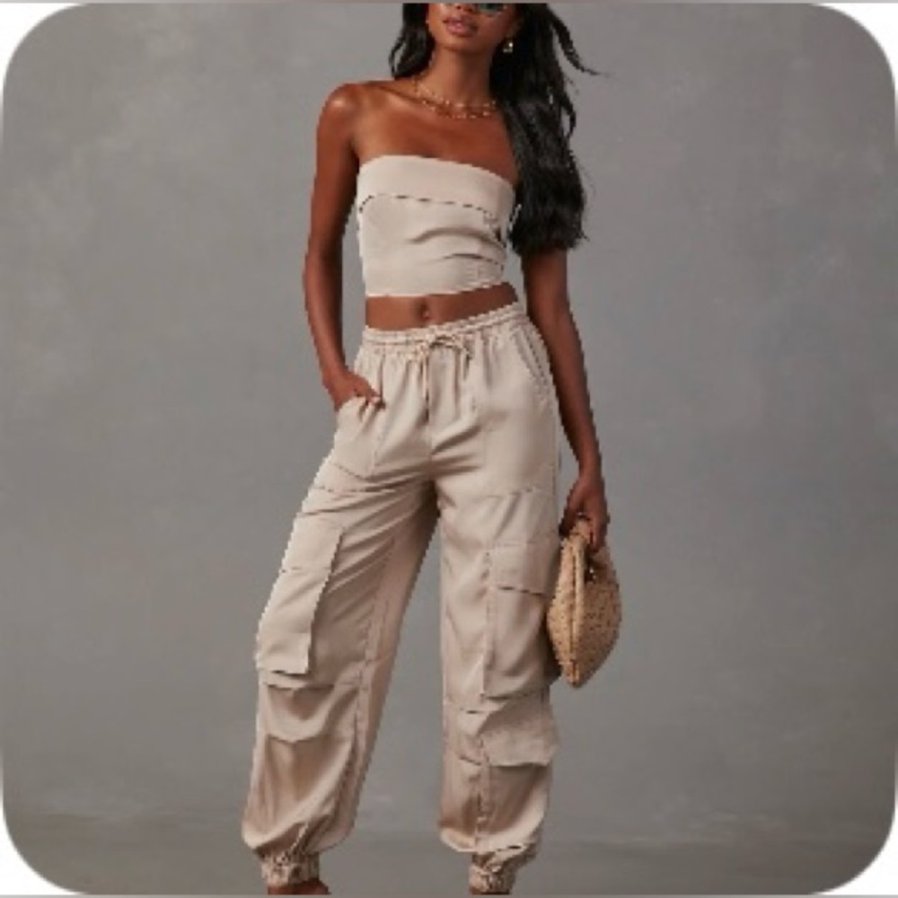 Stylish Beige Two Piece Pant Set for Women
